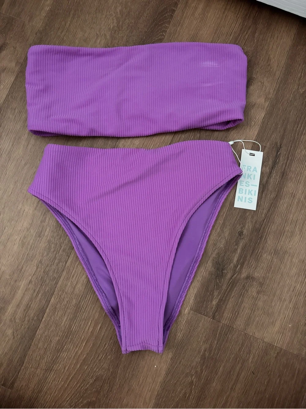 Frankie's Bikinis Ribbed Bandeau Bikini Set - Lavender